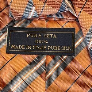 100% Pure Silk PURA SETA Tie Italy spring orange blue white pure silk neck tie